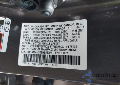 2014 Honda Cr-V Ex-L from USA, damaged, VIN 2HKRM4H70EH659291